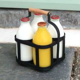 Vintage Style Metal Milk Delivery Bottle Holder/Carrier (4 Bottle Capacity)
