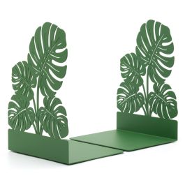 Set of 2 Metal Bookends - Monstera Leaf, Green