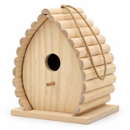 Natural Wood Bird House with Hanging Rope (32mm Hole)