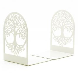 Set of 2 Metal Bookends - Tree of Life V1, White