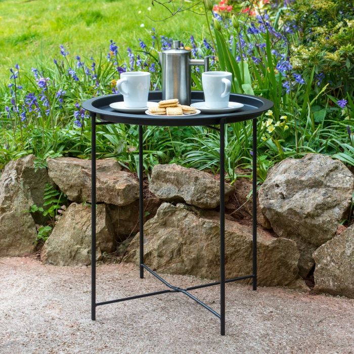 Black Foldable Steel Outdoor Bistro Table with Removable Tray Gifts Tomorrow